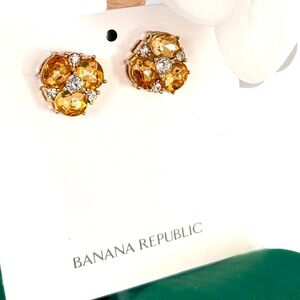Banana Republic Gold Amber Crystal Cluster Stud Earrings